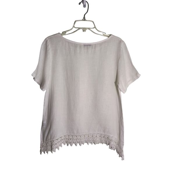 Terzo Millenno White short sleeve Linen Crochet Lace tunic top size M - Picture 5 of 12